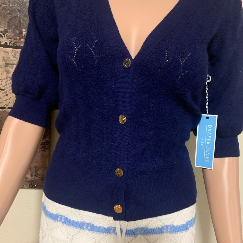 Draper James Blue Cardigan Sweater V-Neck Knit